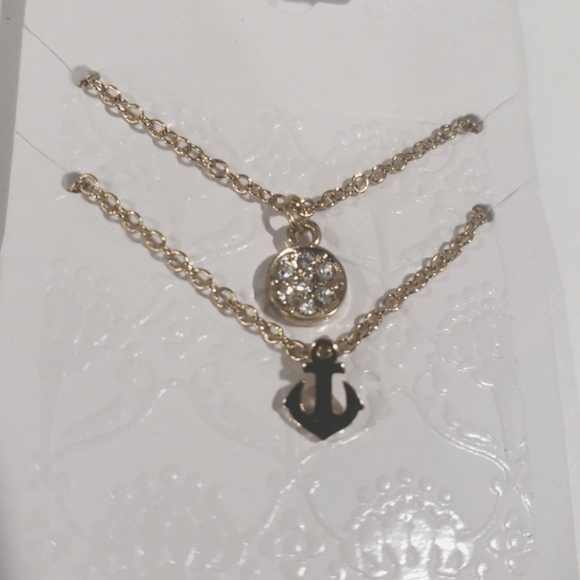 Gold-Tone Anchor Crystal Charm Set of 2 Necklaces - Women's Fashion Jewelry - Picture 1 of 5